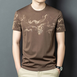 Camiseta para hombre con estampado abstracto de tinta al agua, manga corta, cuello redondo, corte ajustado, de algodón, informal, para uso diario. - Product Image 5