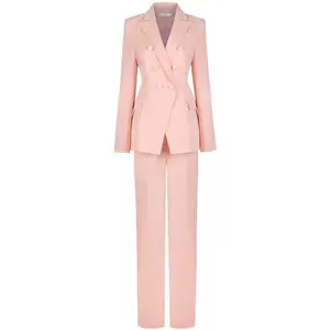 Costume pantalon slim rose à jambes larges, costume de travail personnalisé pour le travail