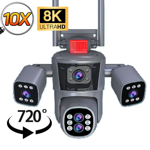 IPC360 Home 8k Wifi Wireless Ip Outdoor Four Lens Three Screen 10x Optical Zoom Smart Auto Tracking Ptz Cctv Camera