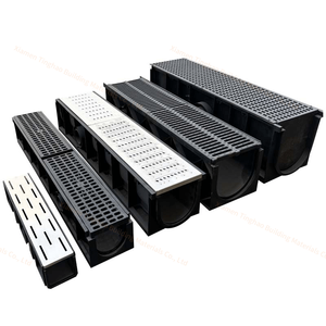 Canale di scarico in plastica a forma di U nero leggero e resistente da 1000mm con coperchio in acciaio inossidabile - Product Image 1