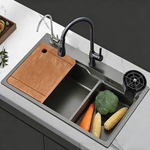 Modern Black Nano Matte Single Bowl Undermount Rectangular Stainless Steel <b>Kitchen</b> <b>Sink</b> with Customizable Options - Product Image 6