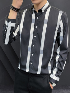 Chemise à manches longues rayée pour homme, col rabattu, boutonnée, tissée, décontractée, printemps-été - Product Image 4