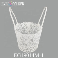 Panier de rangement élégant en polyester imperméable 18x18x16cm, dentelle blanche au crochet, pour mariage, maison, salle de bain