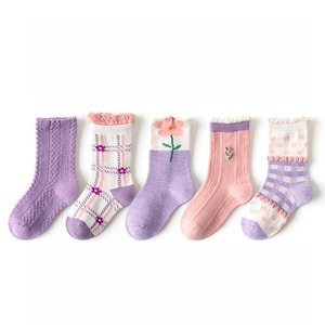5 gói trẻ em gái 1-12years Ruffle vui vẻ phim hoạt hình dễ thương vớ Phi Hành Đoàn thiết kế dâu trái tim hoa bé vớ Đan Mẫu - Product Image 1