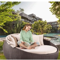 Lit moderne Meubles de patio Hôtel Luxe corde Jardin Rond Bain de soleil Aluminium Rotin Osier Extérieur Daylit avec auvent