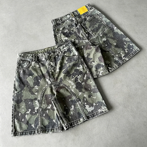 Custom Camo <strong>Print</strong> Baggy Denim Shorts <strong>Men</strong> Heavyweight Paneled <strong>Jean</strong> Shorts Streetwear Vintage Washed Loose Fit Jorts Manufacturer - Product Image 1