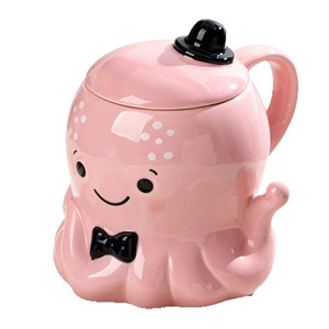 Tasse en céramique Solhui avec couvercle, design pieuvre mignon, vaisselle adorable pour enfants, cadeau - Product Image 5