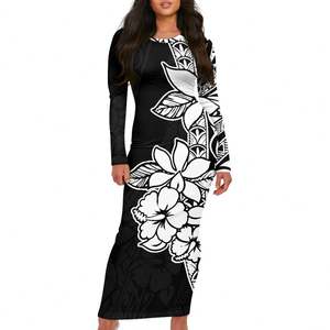 Dropshipping Vêtements Polynésien Tribal Print Bodycon Lady Dress Custom Plus Size Elegant Crew Neck Women's Long-Sleeve Dresses - Product Image 4
