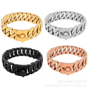 Collier pour chien de luxe en acier inoxydable doré de 32 mm avec laisse en acier titane, style Bully Jarre Aero Bull - Product Image 2