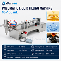 Machine de remplissage semi-automatique pneumatique compacte GenJet pour liquides et pâtes, capacité de 1 à 3000 ml, trémie de 30 L, buse unique, 1 à 23 remplissages par minute