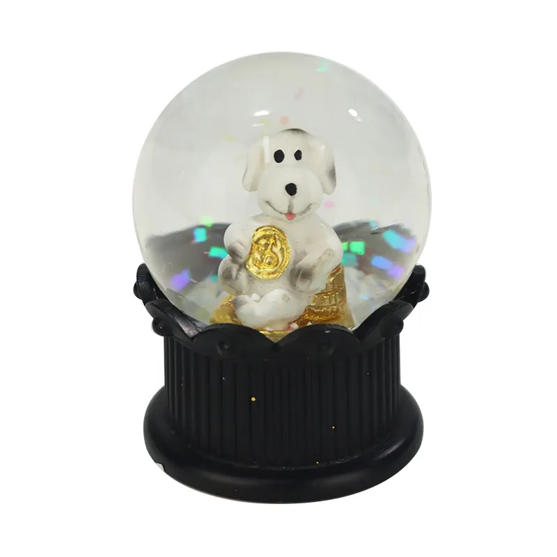 Ambachtelijke Pop Decor Harsbal Met Een Hond Geluksrijke Thuis Decoratieve Glazen Sneeuwbal