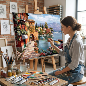Kit Pittura a <span class=keywords><strong>Numeri</strong></span> Fai-da-Te per Adulti, Decorazione Casa, 24 Colori Acrilici, Arte Murale Paesaggistica 40x50cm, Nuovo Stile Classico/Post-moderno - Product Image 3