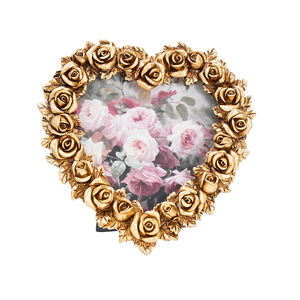 <span class=keywords><strong>Cadre</strong></span> photo vertical autoportant romantique en résine dorée sculptée style européen, en forme de cœur, imprimé en sérigraphie 1 couleur - Product Image 1