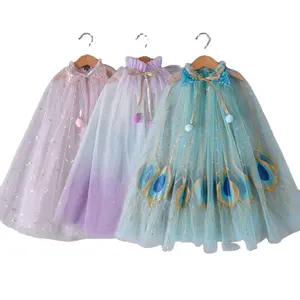 Lentejuelas rosas Barato Alta calidad 7 mariposa capa Pavo real Verano Vestido brillante capas Boutique Brillo Mariposa Capa Niño