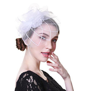 HZO-23020 <strong>Fascinators</strong> Hats Veil Mesh Feather <strong>Headband</strong> Tea Party Hat for Women for Wedding Cocktail Party, Black and <strong>White</strong> - Product Image 6