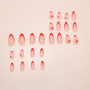 <span class=keywords><strong>Ongles</strong></span> à presser de haute qualité, 24 pièces, French Manucure Amande, <span class=keywords><strong>Faux</strong></span> <span class=keywords><strong>Ongles</strong></span> Artificiels Rouges, Vente en Gros - Product Image 2