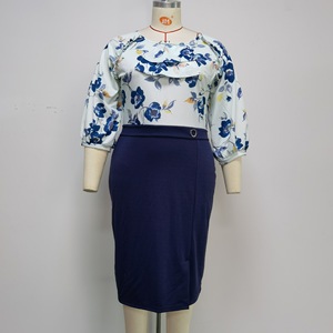 Robes de bureau pour femmes grandes tailles, nouvelle arrivée, col rond, manches trois quarts, imprimé floral, pour femmes africaines de grande taille - Product Image 5