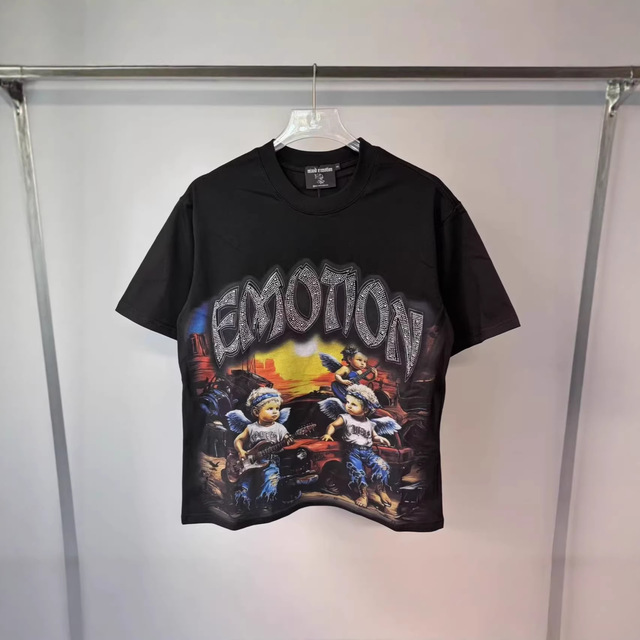 American High Quality Hot Diamond Mens T-shirts Hip Hop Angel Graphic DTG Print Designer Clothes Mixed Emotion T Shirt for Men