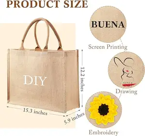 Custom Design Wholesale Shopper Bag Custom Printed Large Natural Eco Friendly Burlap Jute Shopping Tote Beach Bag