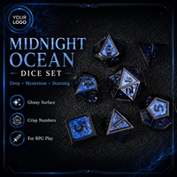 Jeu de dés polyédriques bleu irisé avec cadre gris anthracite, dés RPG à paillettes métalliques foncées pour jeux de table, collection et décoration