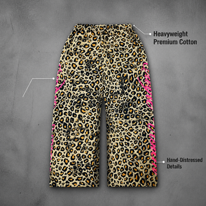 <span class=keywords><strong>Pantaloni</strong></span> Capri da <span class=keywords><strong>Uomo</strong></span> Y2K a Gamba Larga in Cotone 100% di Alta Qualità, Traspiranti, Lavorati a Maglia, con Stampa Leopardata e Scritta Rosa, Vita Elastica, Pesanti - Product Image 6