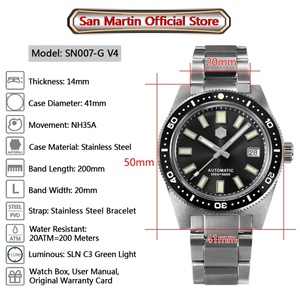 Reloj de hombre San Martin SN007-G V4 Diver NH35, relojes mecánicos automáticos, cristal de zafiro, ventana de fecha, resistente al agua hasta 200m, luminoso - Product Image 2