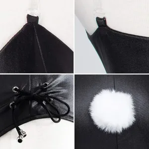 Traje de Conejita para Cosplay, Disfraz de Conejita para Mujer, Traje de <span class=keywords><strong>Anime</strong></span> <span class=keywords><strong>Senpai</strong></span>, Body de una Pieza con Medias, Conjunto de Piel Sintética para Adultos - Product Image 5