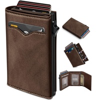 Dompet Kulit Asli Pria Lipat Tiga Multifungsi Ultra Tipis dengan Desain Flip dan Banyak Slot Kartu