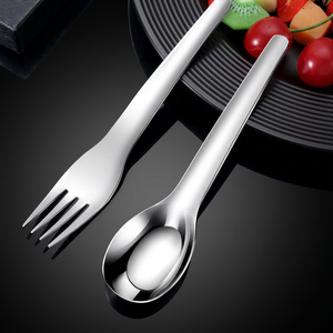 Cuillère et fourchette plates en acier inoxydable 316, cuillère à riz/soupe à long manche intégrée, fourchette à salade créative, ensemble de vaisselle pour la maison - Product Image 1