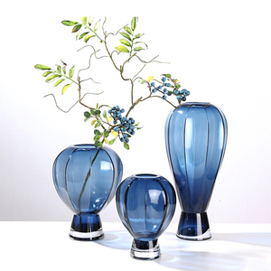 Novedades: Florero de Cristal Transparente en Forma de Hongo Azul, Botella de Vidrio Cilíndrica con Diseño de Flor de Cristal - Product Image 1