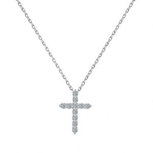 Dylam Shimmering Fashion Fine Rhodium Plated 925 Silver Link <b>Chain</b> D VVS1 Moissanite Stones <b>Cross</b> Pendant Necklace Jewelry - Product Image 1