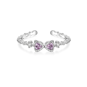 Anillos de Plata S925 con Circonita y Lazo Morado de CANNER Fine Jewelry, Anillos Ajustables para Chicas, Regalos para el Día de San Valentín - Product Image 1
