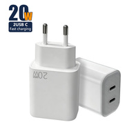 Cargador Rápido GaN de 20W con Doble Puerto USB-C, Enchufe Europeo, QC3.0, Protección Múltiple, IC Inteligente, Carga a Baja Temperatura para iPhone y Samsung