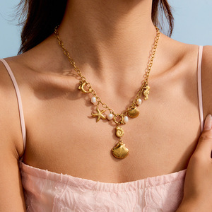Yueli Gold Plated Sea Life Charm Necklace With Shell Starfish <b>Crab</b> Pendant For Women Beach Vacation Jewelry - Product Image 2