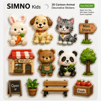 SIMNO Kids 3D Cartoon Animal Pegatinas decorativas Diversión PVC DIY Haz tu propia Mini tienda Escena creativa Viñetas