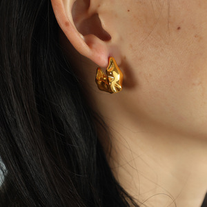 Irregular Gold Plated <b>Titanium</b> Steel <b>Stud</b> Earrings For Women Geometric Design Fashion Jewelry EH32 - Product Image 3