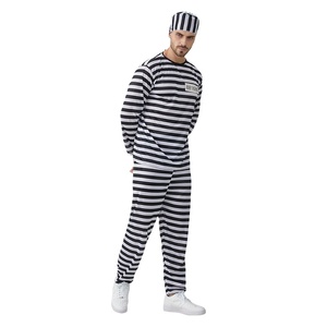 Disfraz de ladrón XJ para cosplay, conjunto a rayas blancas y negras para fiesta de Halloween, uniforme de prisionero para adultos, hombres y mujeres. - Product Image 2