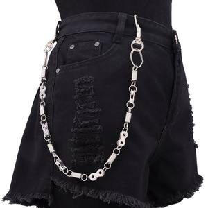 Cadena de cintura Yueli de una sola capa, cadena metálica para pantalones, aleación de zinc, forma de candado, estilo hip hop, uso diario. - Product Image 1