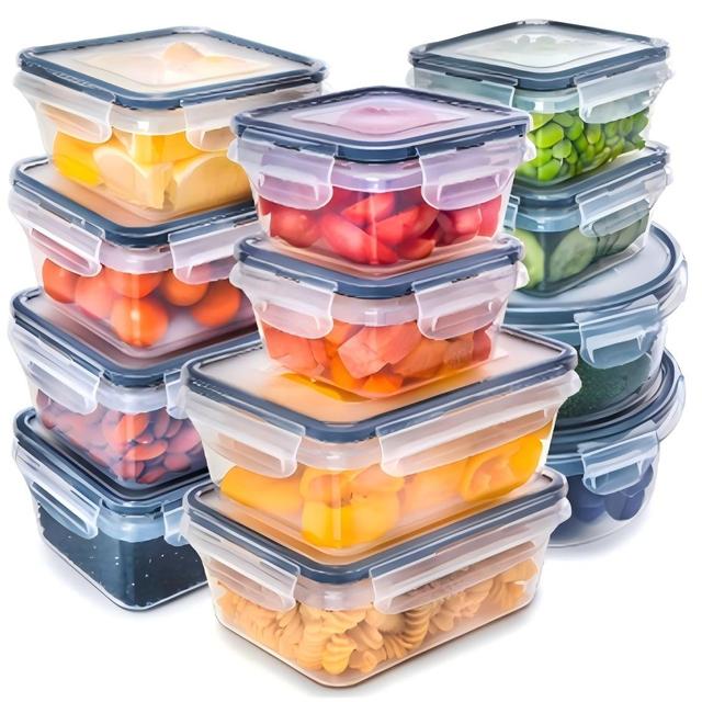 Food Grade Square Glass Food Containers-Pack of 12 Airtight Buckle Lids Dishwasher Microwave Safe BPA-Free for School Party Use