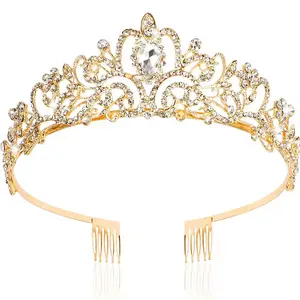 크리스탈 웨딩 티아라 여성용 소녀 로얄 퀸 생일 크라운 머리띠 신부 투구에 대한 금속 공주