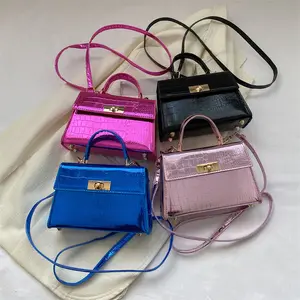 2024 popular bright leather shiny handbags luxury designer cheap shoulder bags for lady