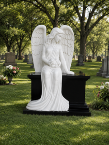 Lápida de Granito con Forma de Corazón para Cementerio, Estilo Americano Tradicional, Tallada en Piedra, con Diseño de Osito de Peluche - Product Image 1