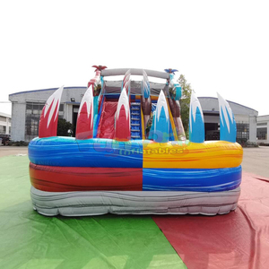 Commercial grade kids bounce house waterslide jumpers double sided inflatable dino water slide with pool - Product Image 3