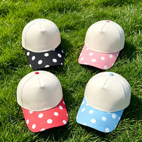 Casquette de baseball vierge à 5 panneaux en toile de coton bicolore, à pois et rayures, personnalisable, pour l'extérieur, pour femmes, vente en gros usine