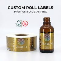 Rouleau d'étiquettes en feuille d'or personnalisées, résistantes à l'huile, pour emballage de bouteilles d'huiles essentielles, autocollants imperméables avec logo estampé à chaud