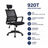 Chaise de bureau moderne à dossier haut en maille avec appui-tête réglable, structure en acier, pivotante et réglable en hauteur, idéale pour petit bureau, maison, bureau d'étude ou personnel.