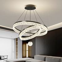 Lustre LED moderne de luxe multi-anneaux en cristal, luminaire suspendu à intensité variable pour salon, villa, hôtel, décoration intérieure, vente en gros