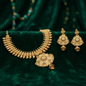 ชุดเครื่องประดับทองชุบ 14K 18K 24K ลายดอกไม้ ขายส่ง, สร้อยคอแบบดั้งเดิม, ชุดเครื่องประดับแฟชั่น, สร้อยคอแฟชั่น - Product Image 3