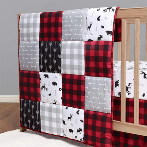 Baby Bed <strong>Bumpers</strong> Cotton Soft <strong>Breathable</strong> Sheet Plaid Comforter Baby <strong>Cot</strong> Bedding Sets - Product Image 2