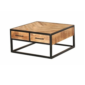 Mesa de centro de madera maciza con 4 cajones de almacenamiento, mesa de centro cuadrada con acabado natural para sala de estar, muebles rústicos y modernos para el hogar - Product Image 1